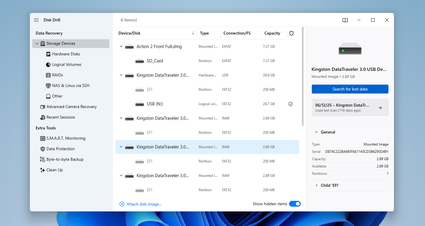search for lost data