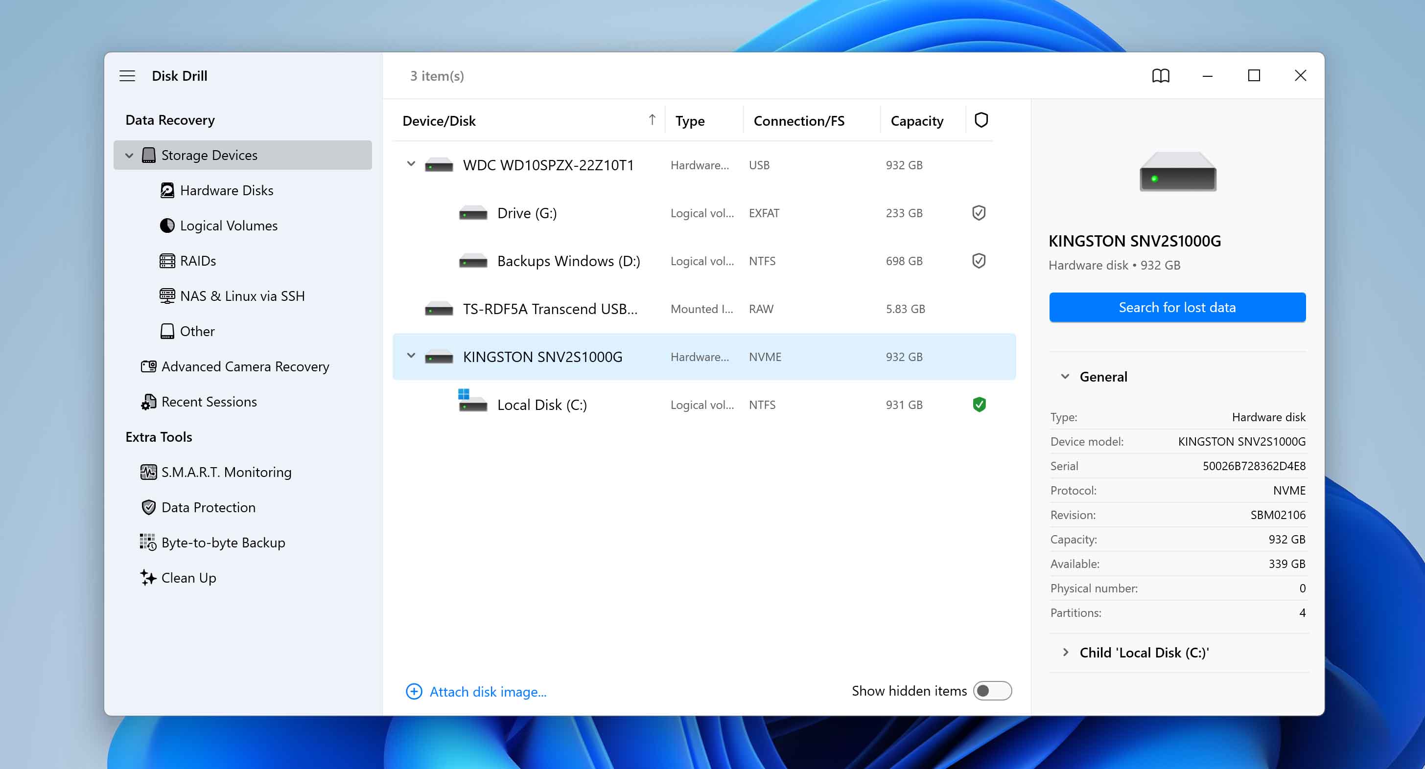 select drive in disk drill