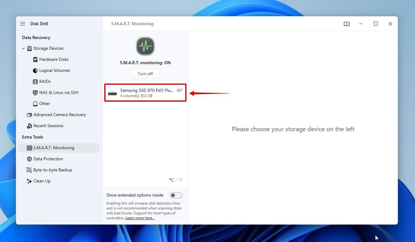Selecting the WD drive.