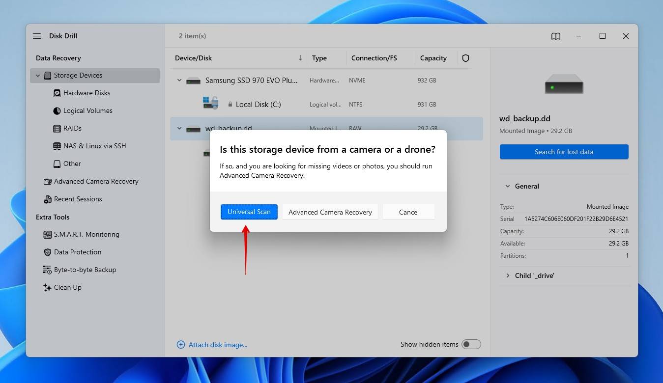 Starting a Universal Scan.