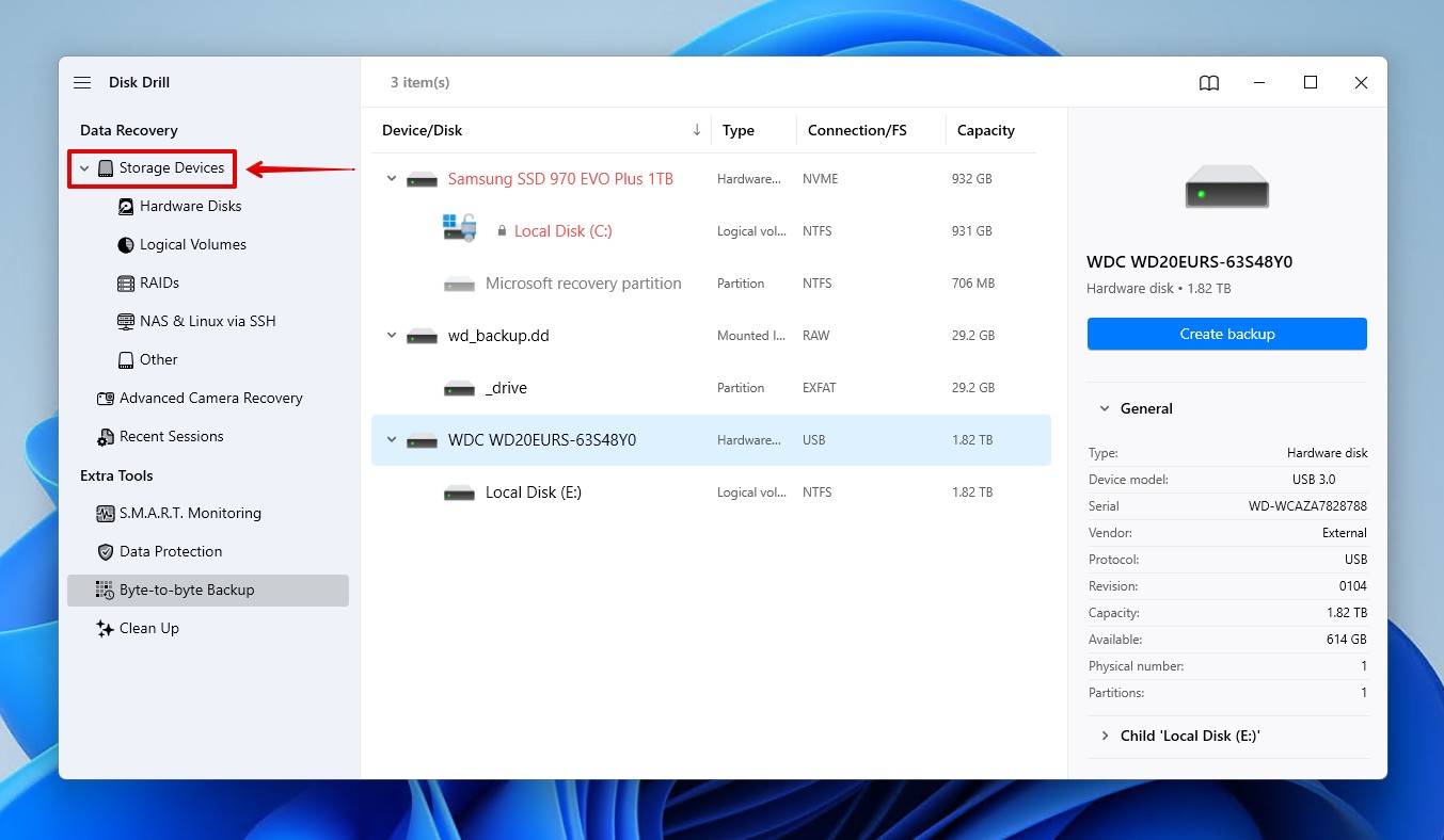 Storage Devices tab.