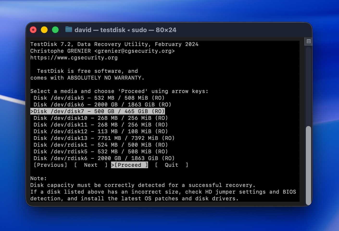 testdisk proceed tahoe