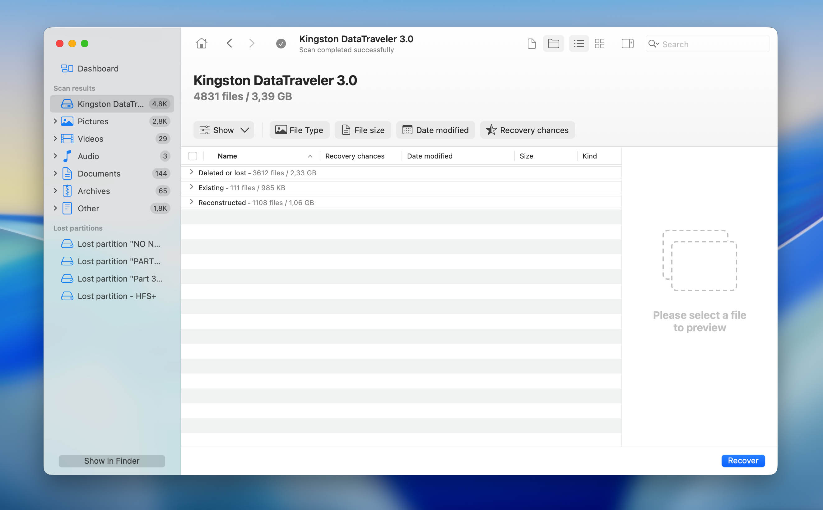 recovery sections in disk