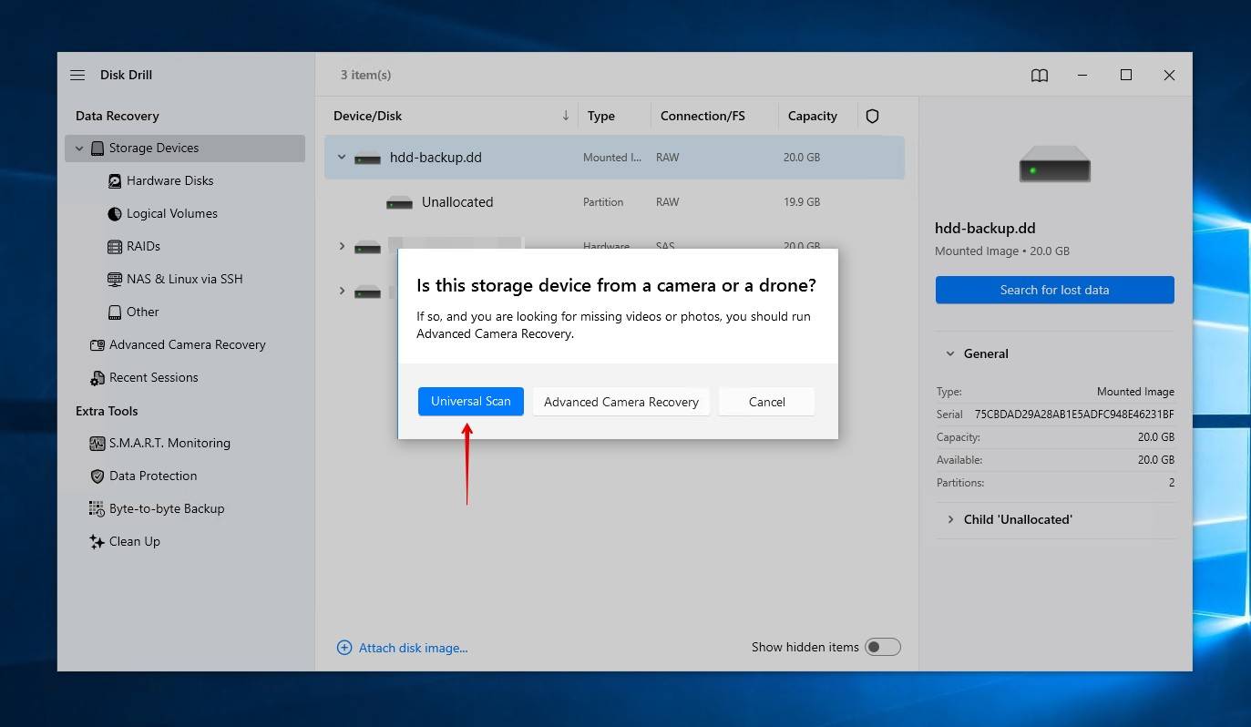 Starting a Universal Scan.