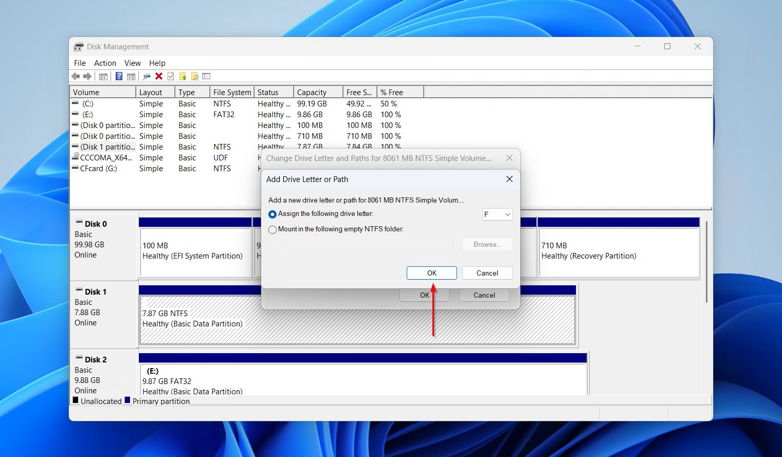 Choosing a drive letter.