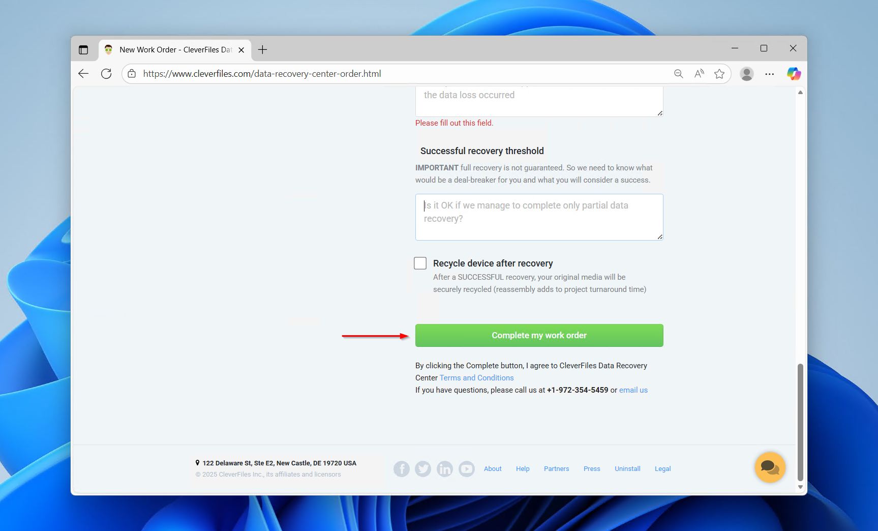 Completing the work order.