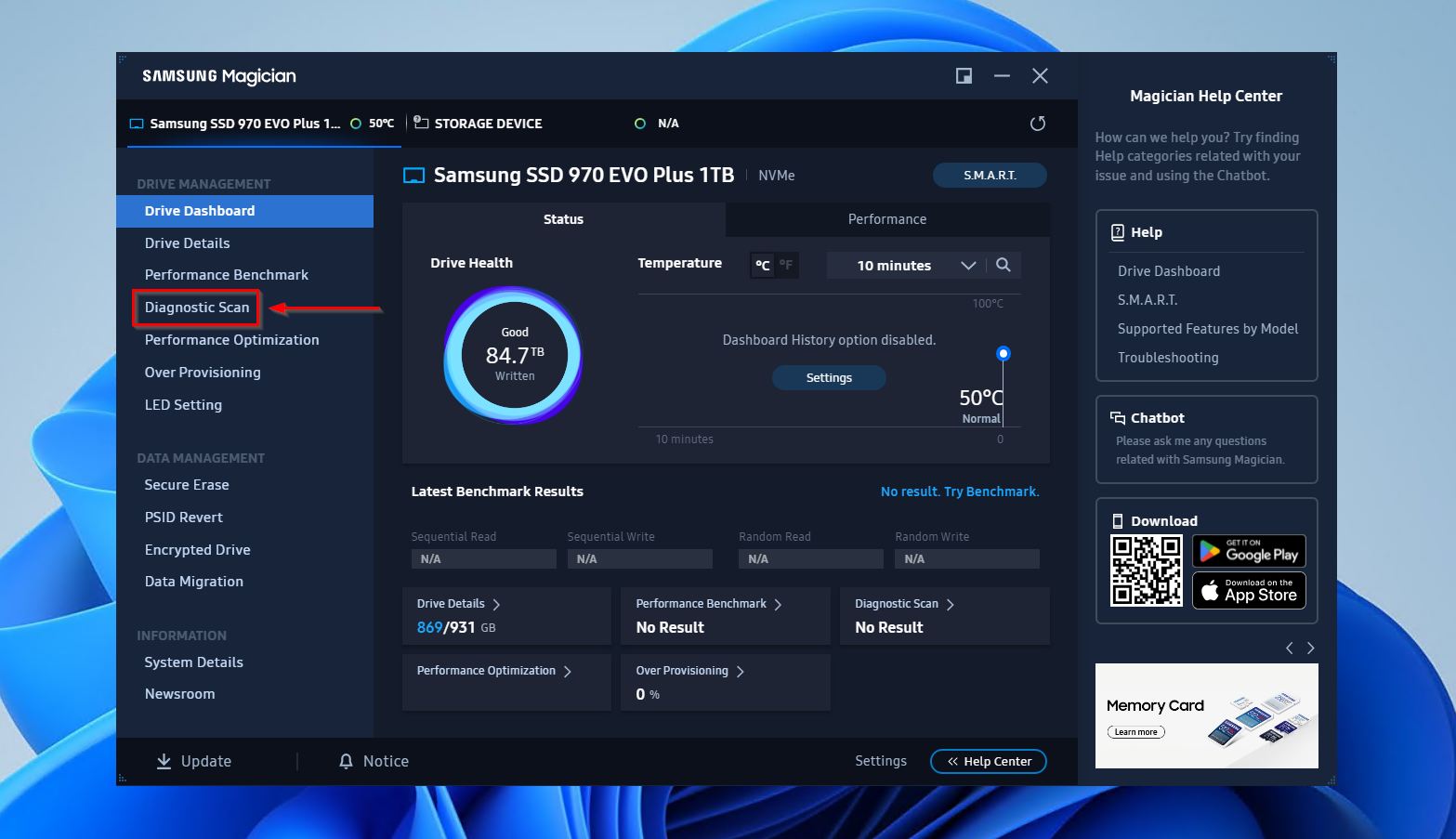Running a diagnostic scan.