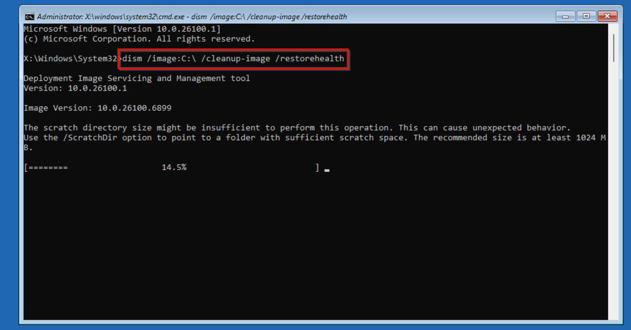Running the DISM command.