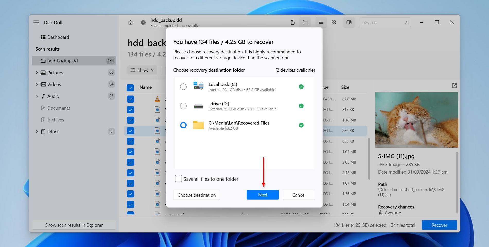 Finishing corrupted HDD recovery.