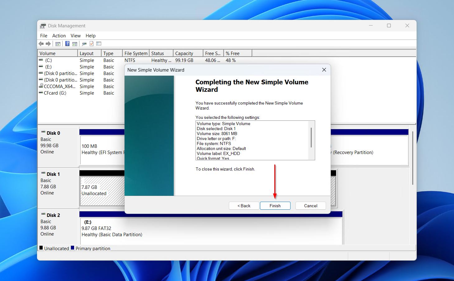 Finishing creating the volume.