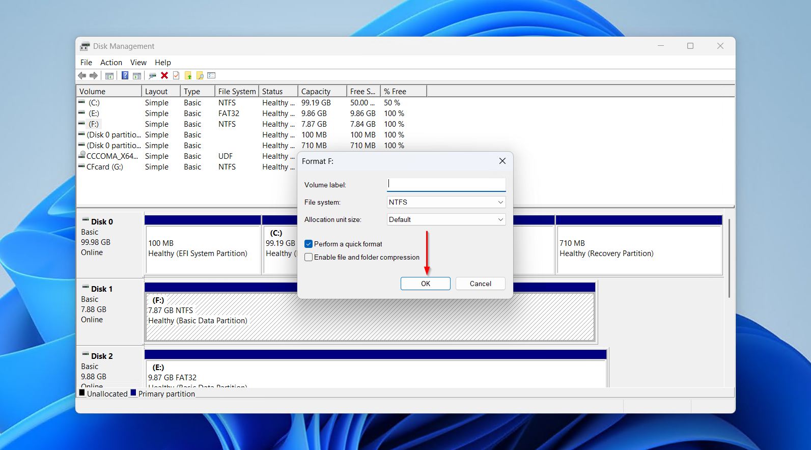 Formatting the drive.