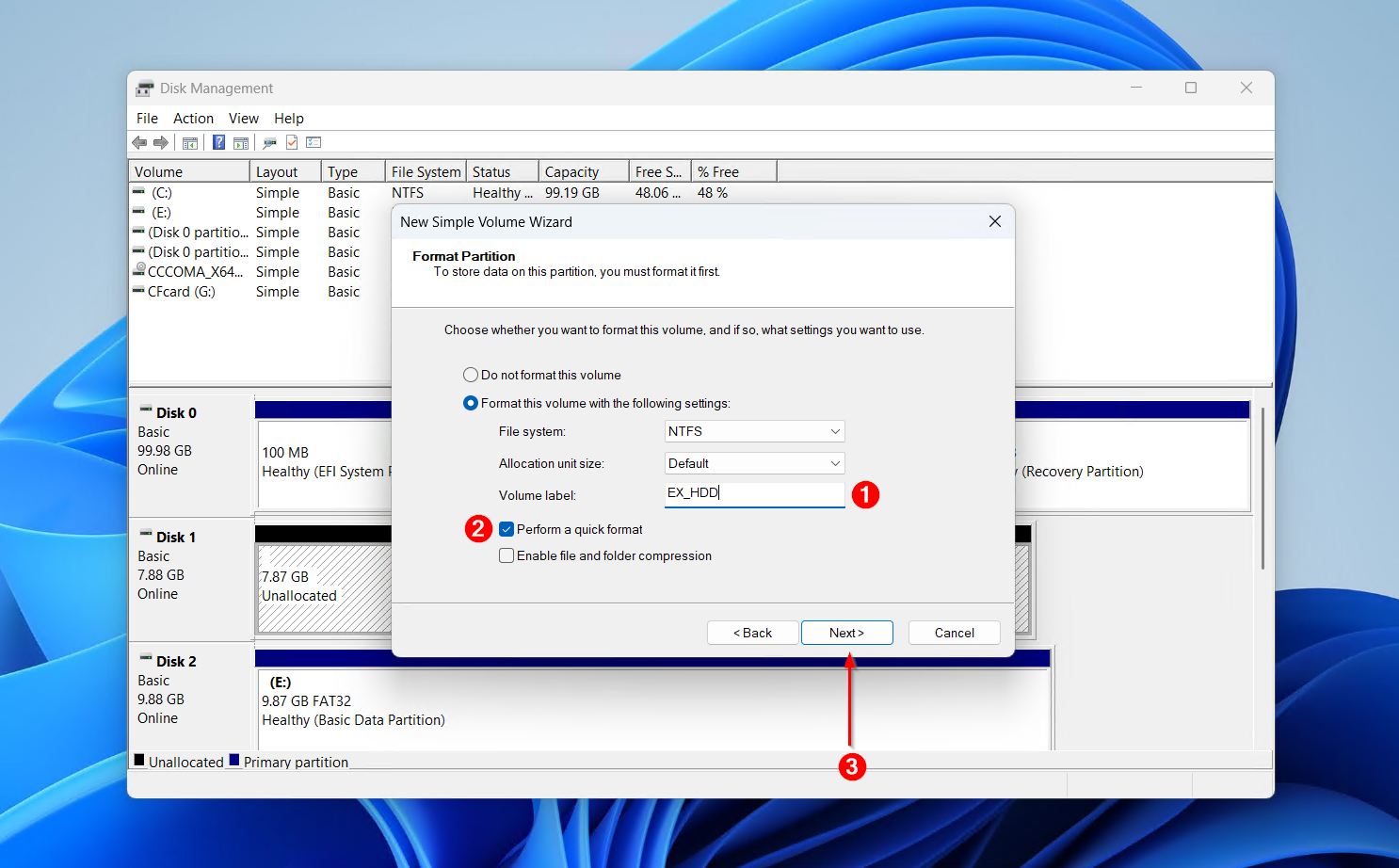 Formatting the partition.
