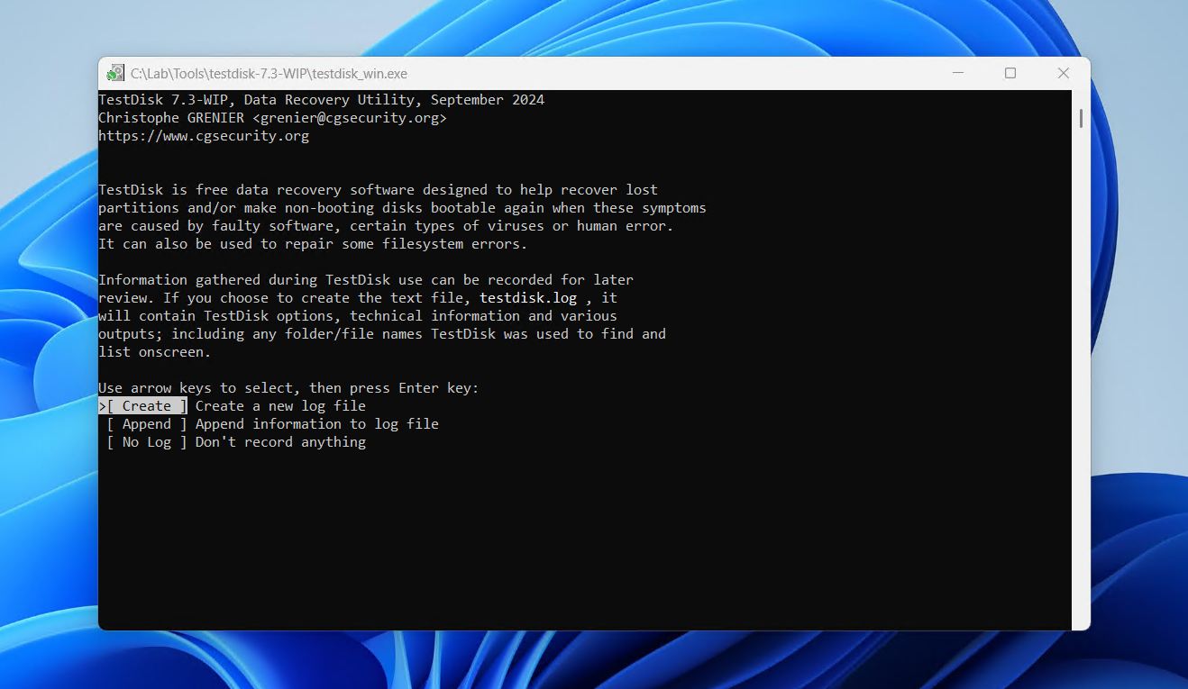 Creating a log file.