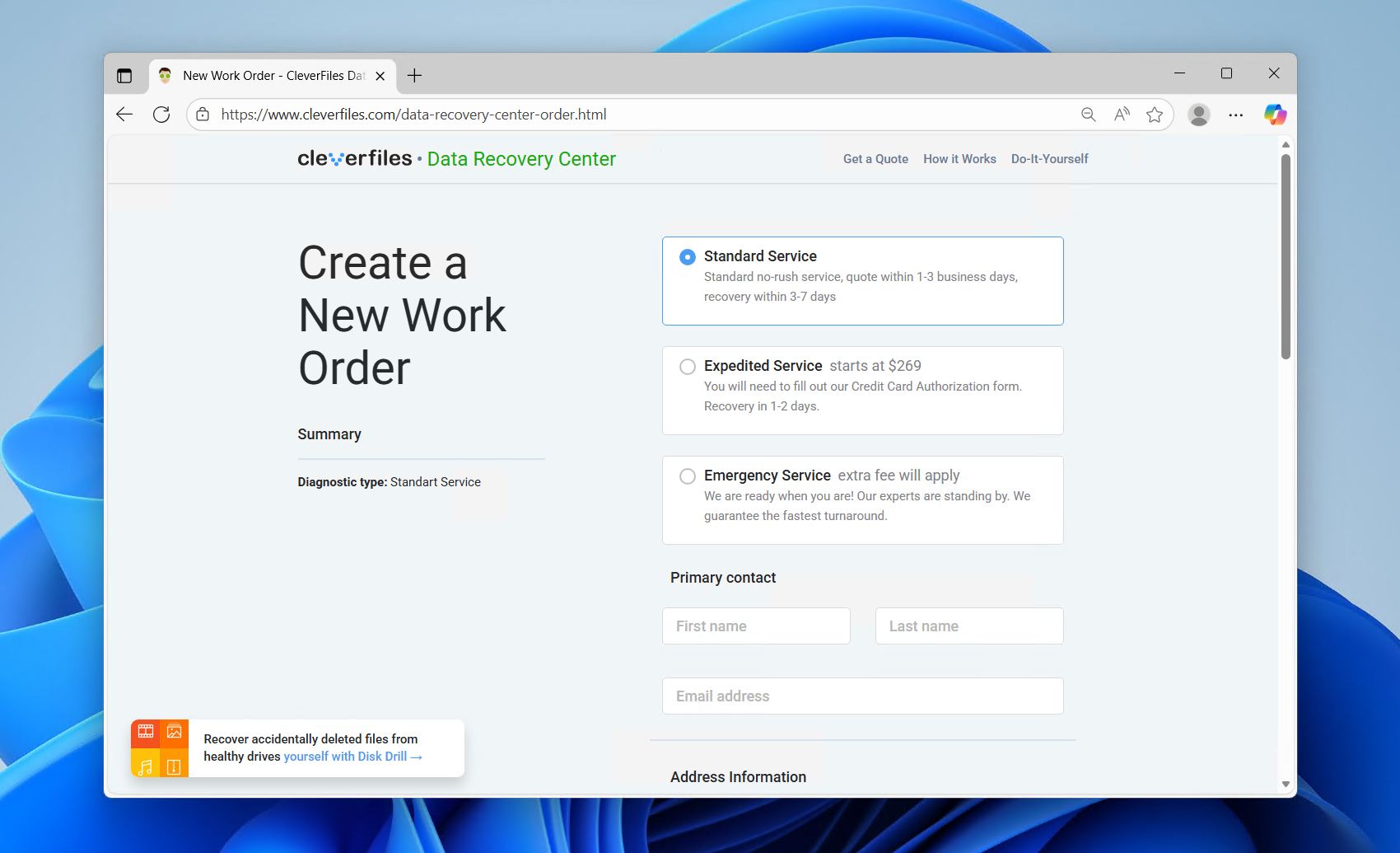 Creating a new work order.