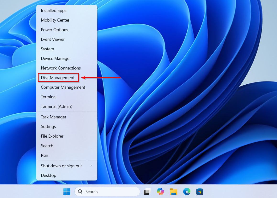 Opening Disk Management.