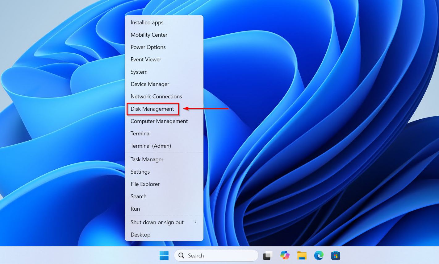 Opening Disk Management.