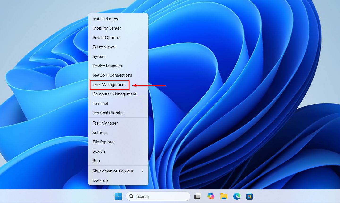 Opening Disk Management.