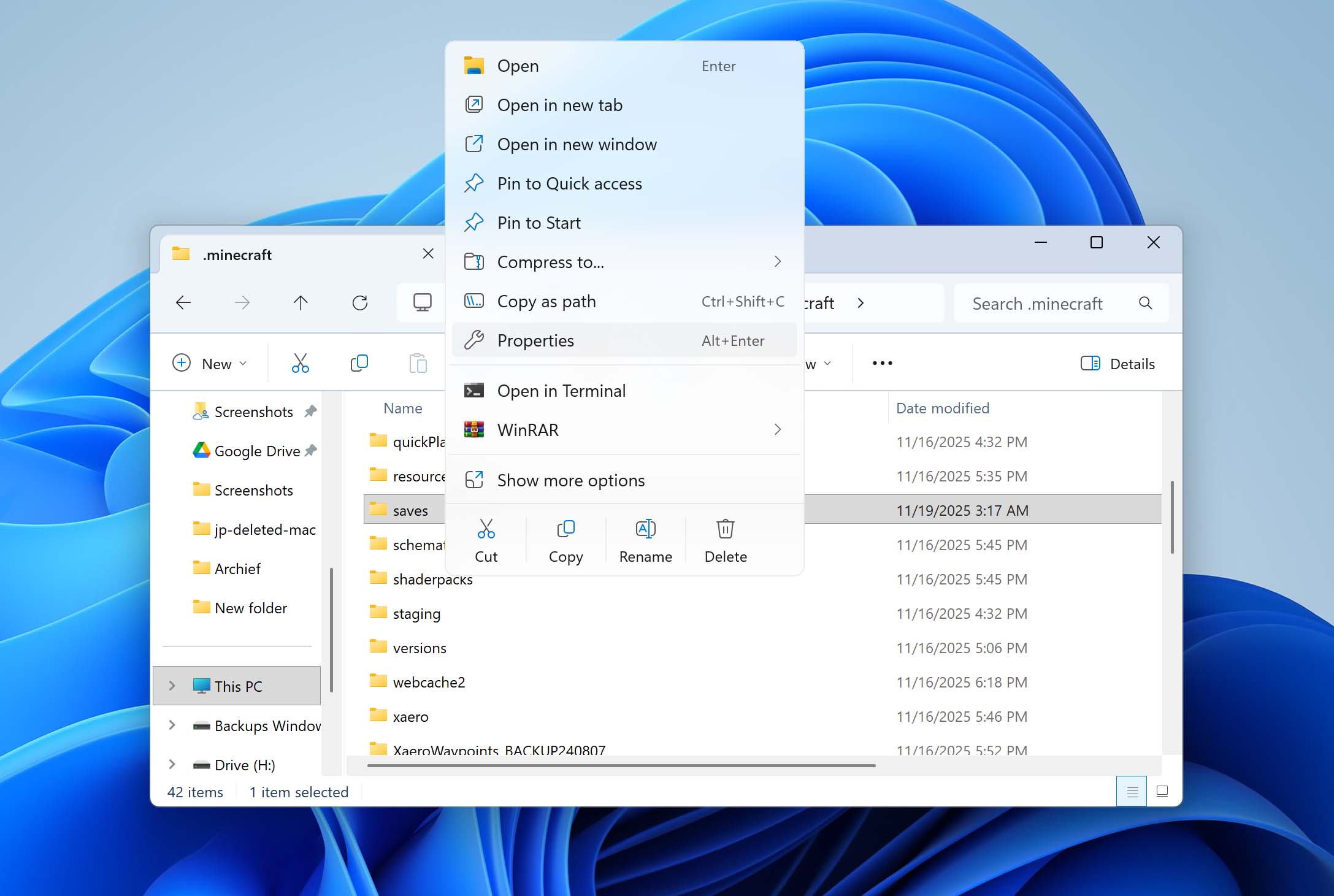 open saves properties