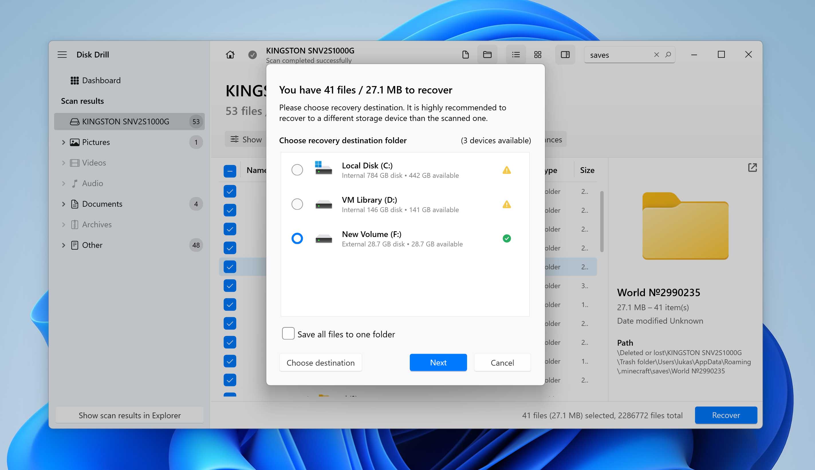 choose save location for minecraft saves