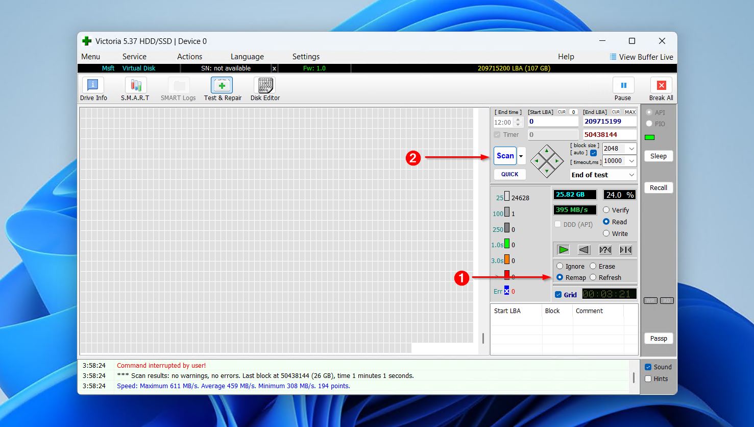 Choosing to remap and scan.