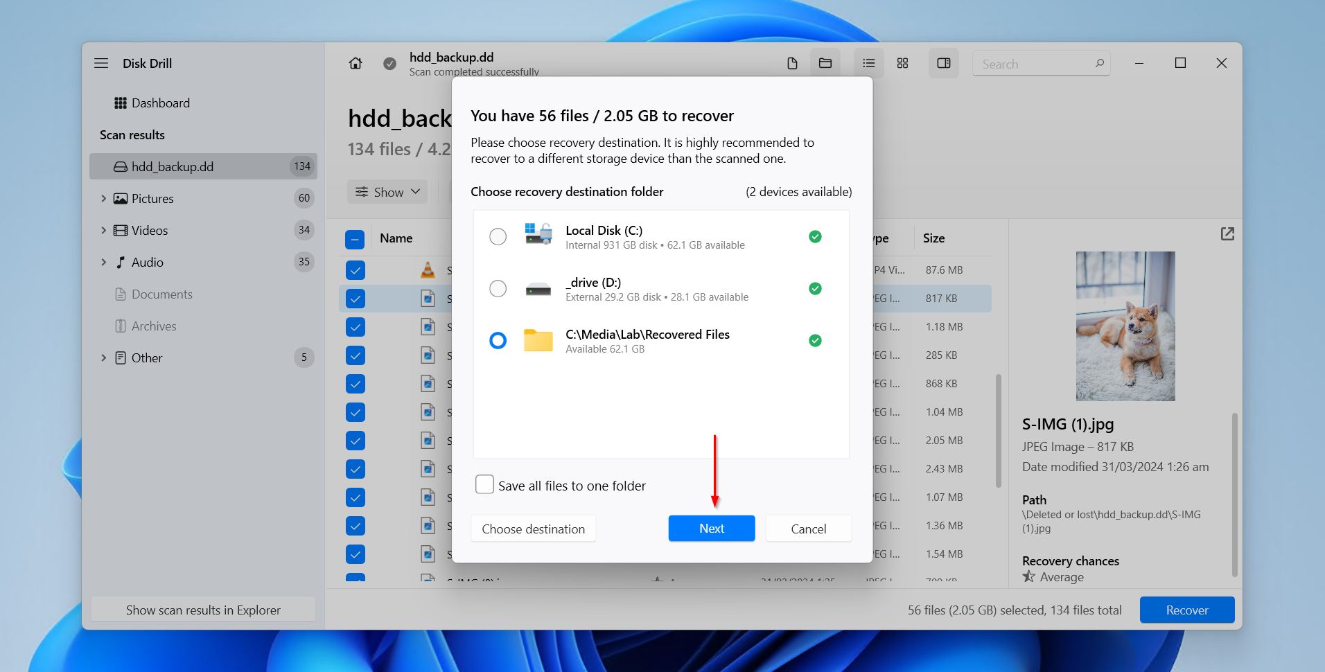 Saving the files you want to recover.