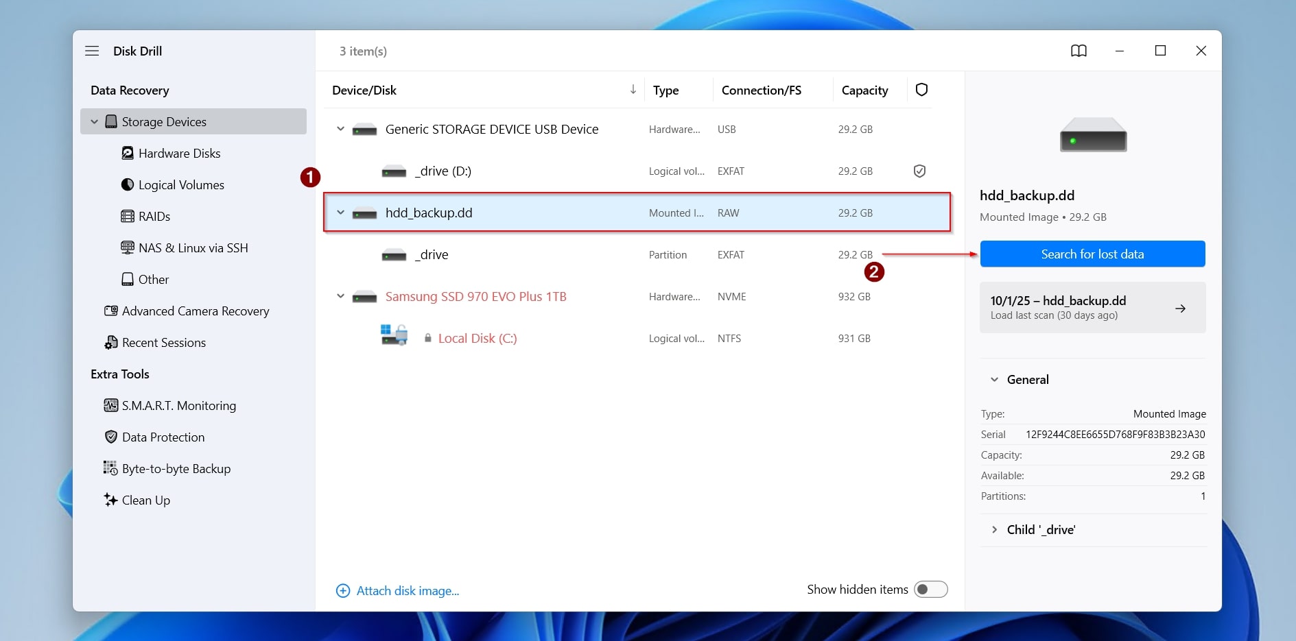 Scanning the corrupted HDD.