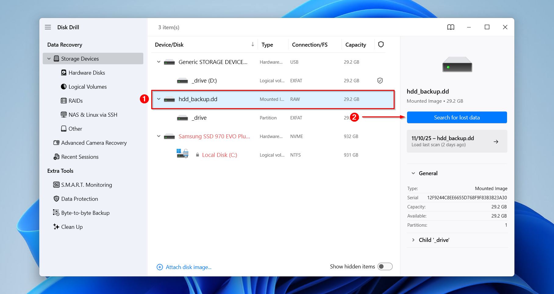 Scanning the external hard drive.