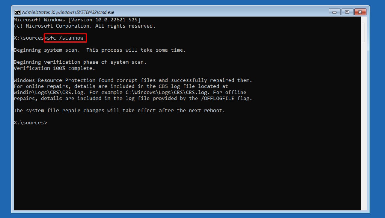 Running the SFC command.