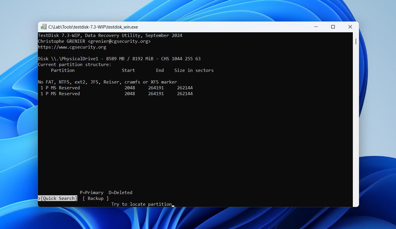 Starting a quick search.