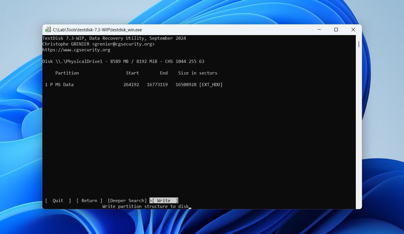 Writing the partition.