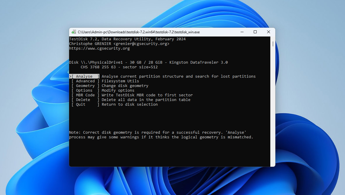 analyse drive with testdisk