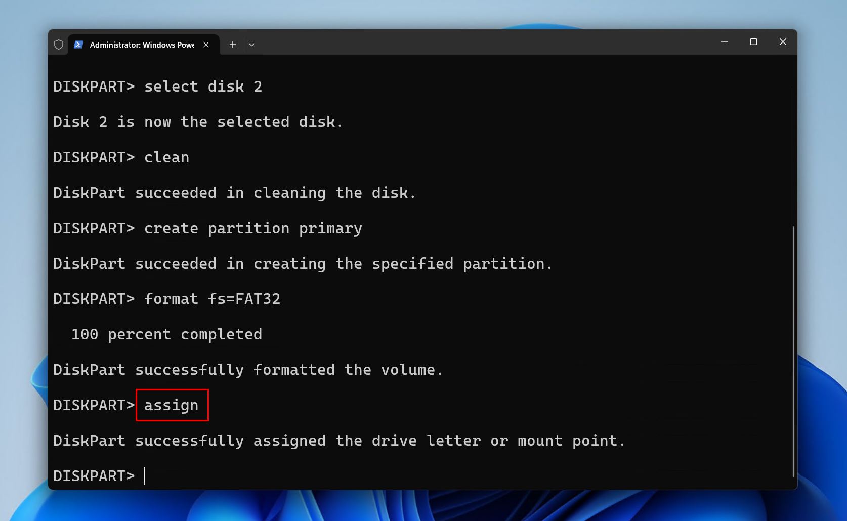 Assigning a drive letter.