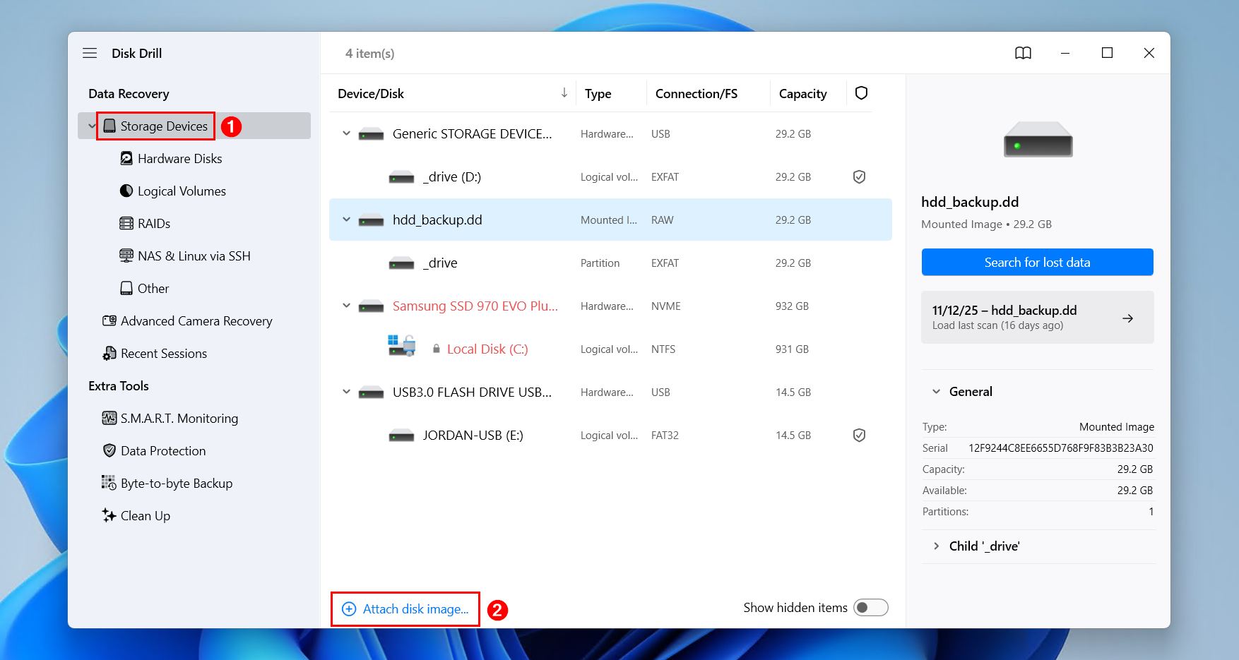 Attaching the drive image.