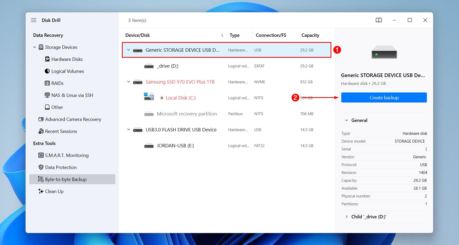 Backing up the drive.
