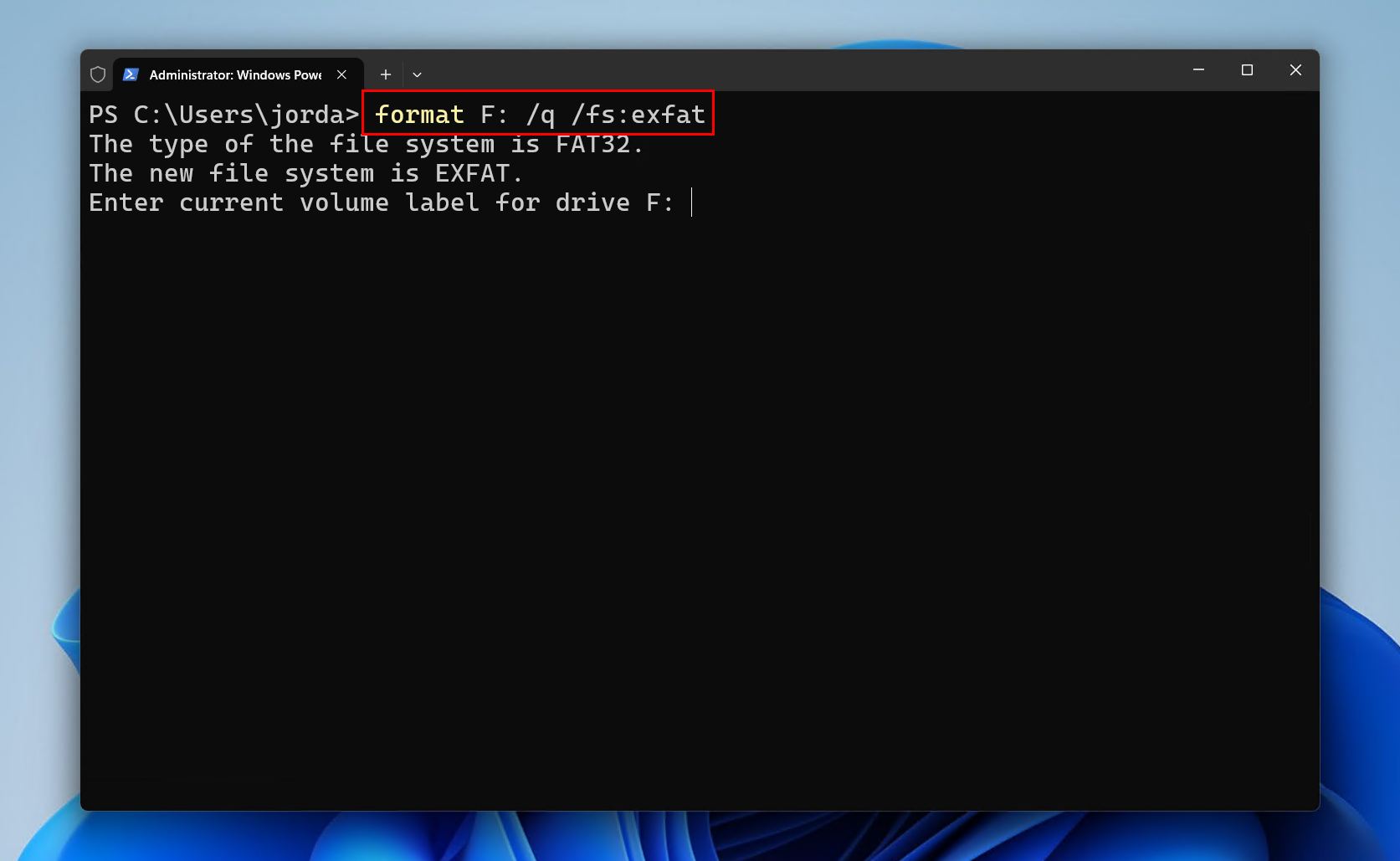 The CMD format command.
