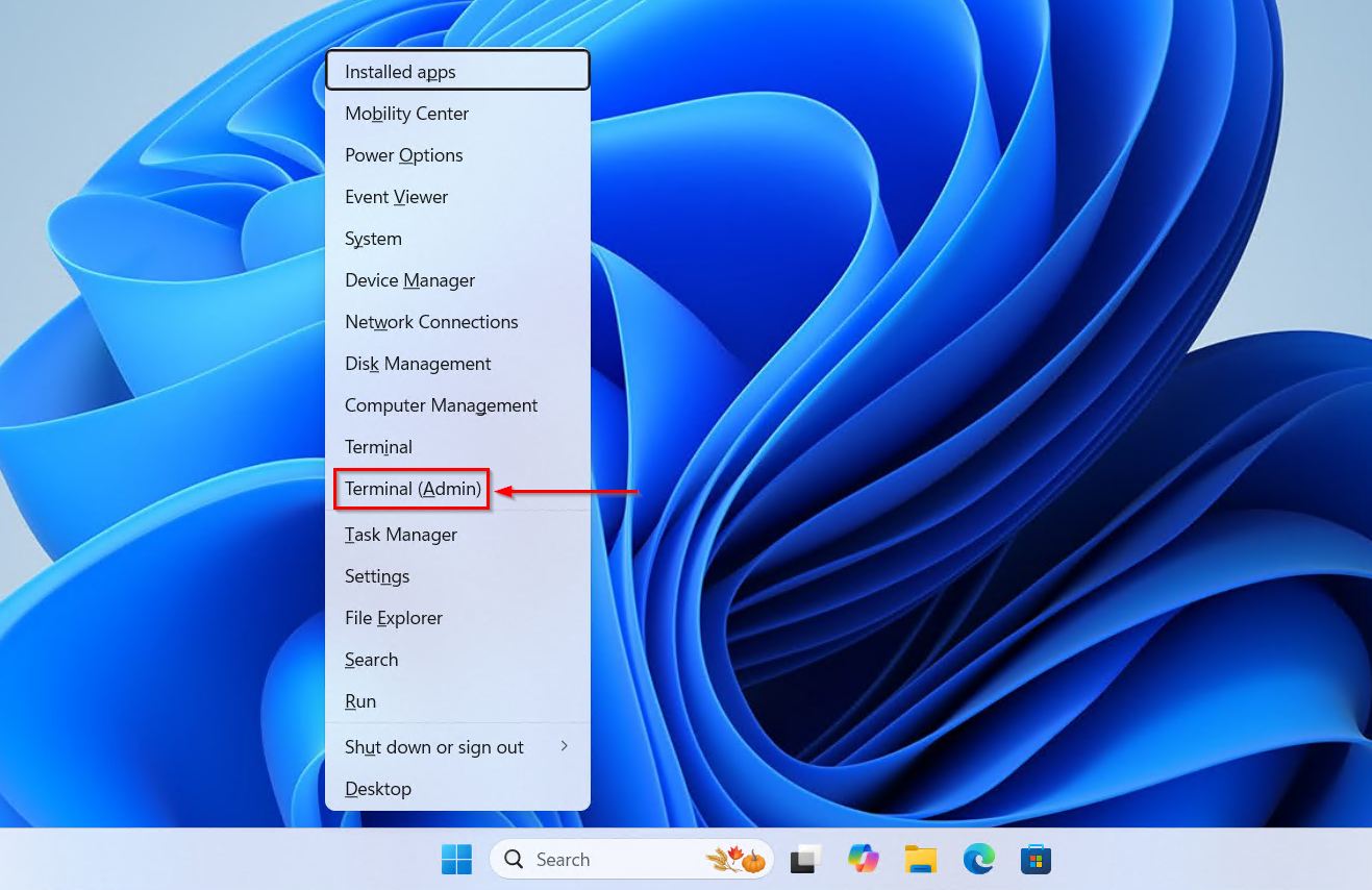 Opening an elevated Terminal window.