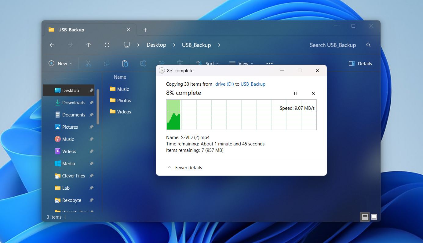 Pasting the USB drive data.