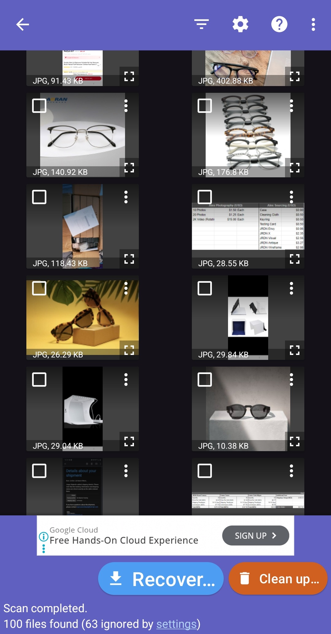 Recovering the DiskDigger files.