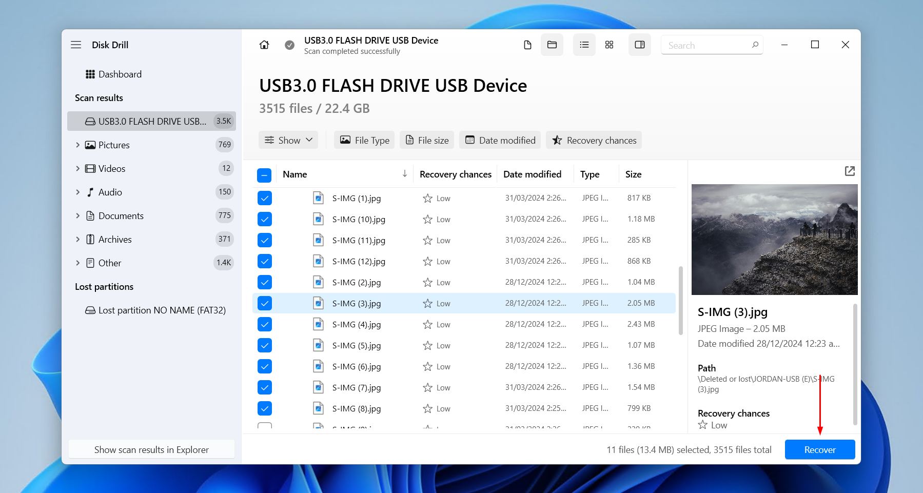 Recovering the USB flash drive data.