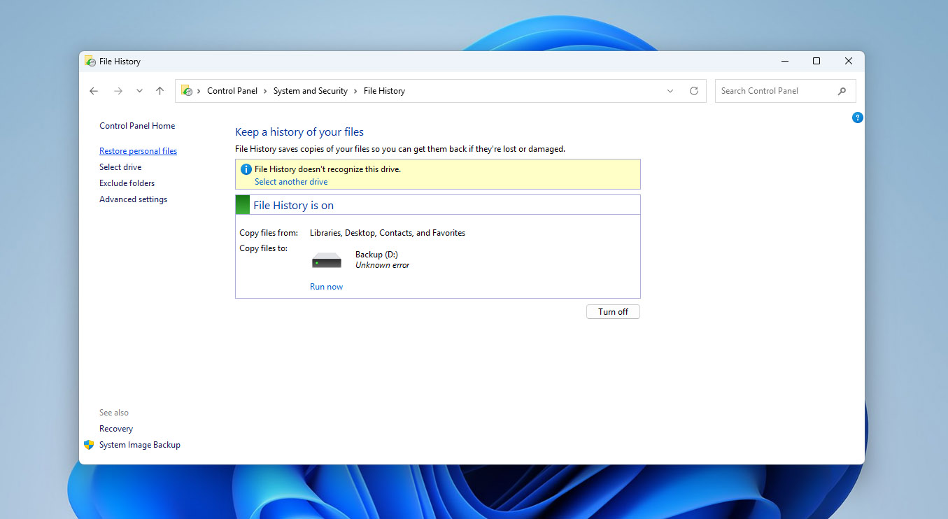restore personal files