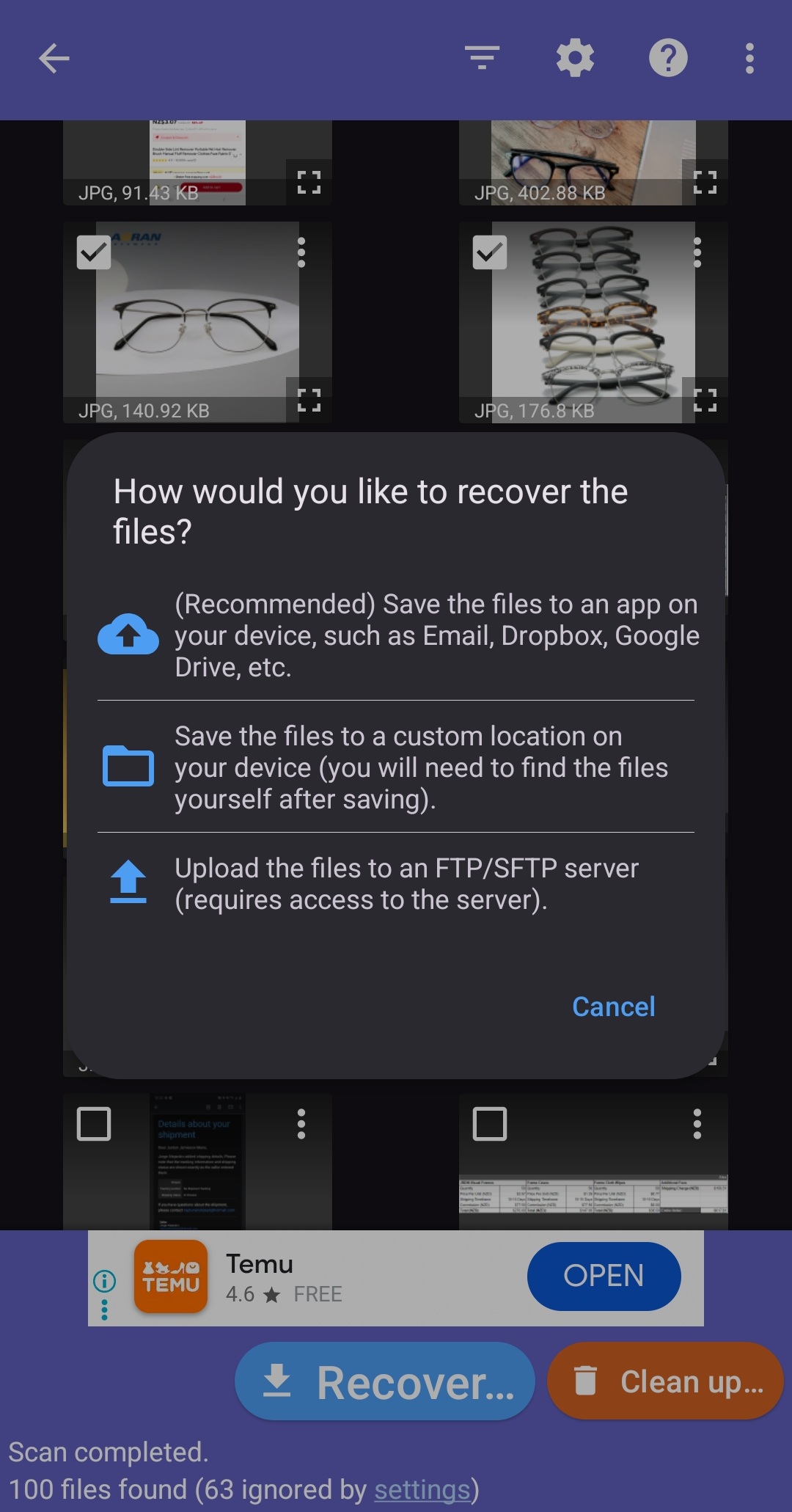 Saving the DiskDigger files.