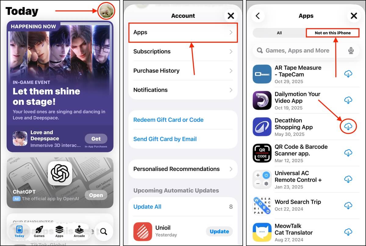 Not on this iPhone in Apps Store Account profile