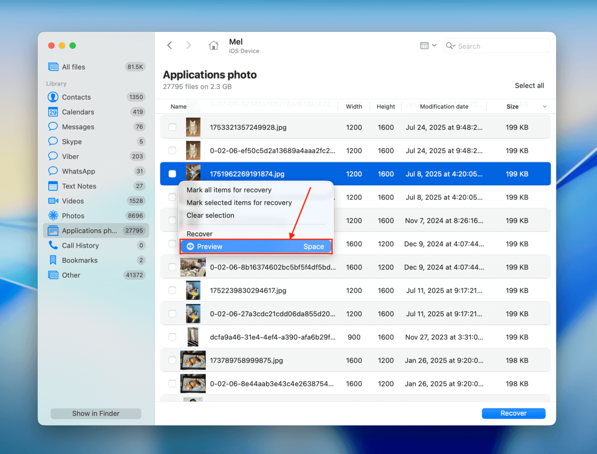 preview option in dropdown menu