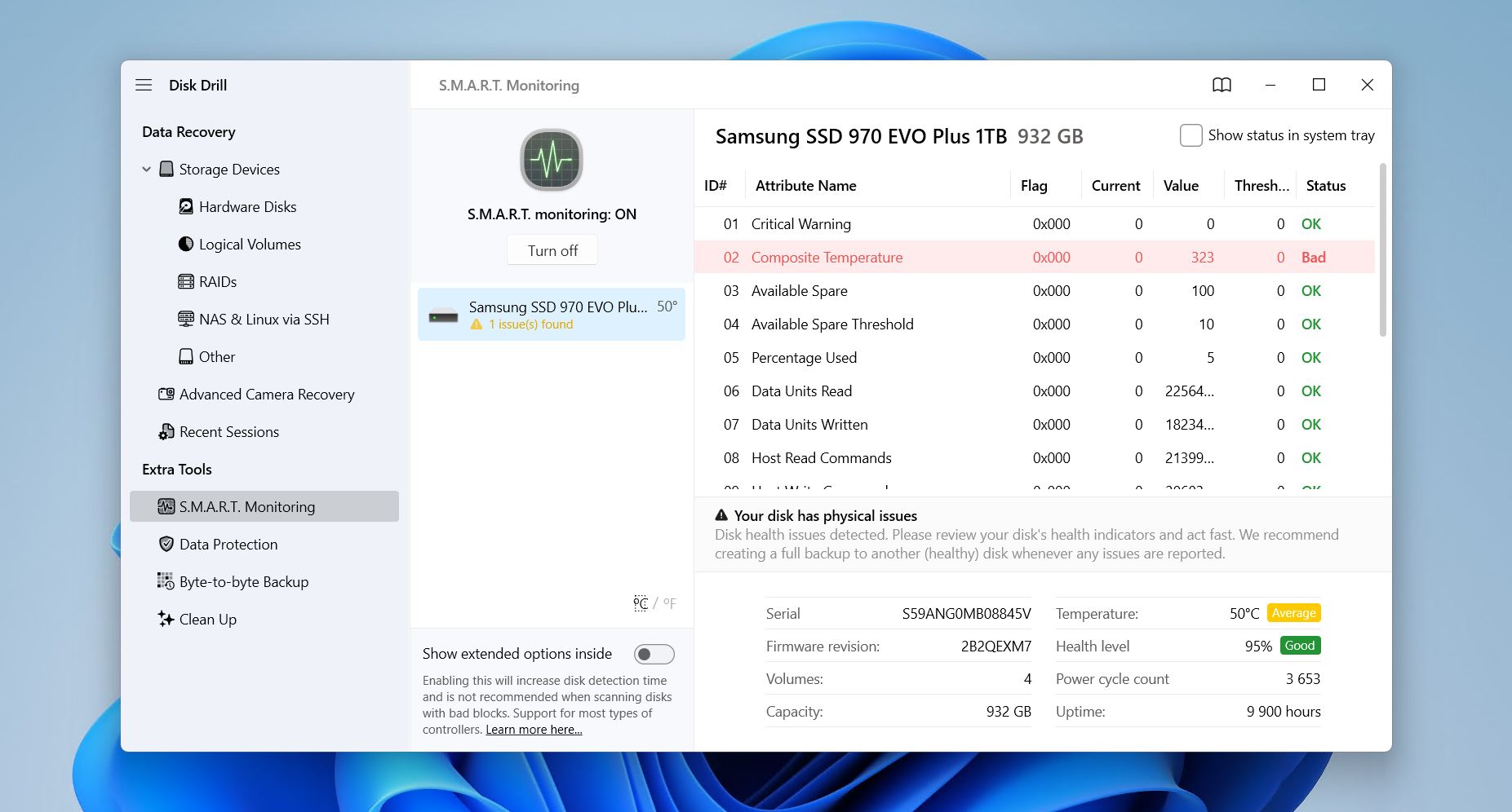 Disk Drill's S.M.A.R.T. module.