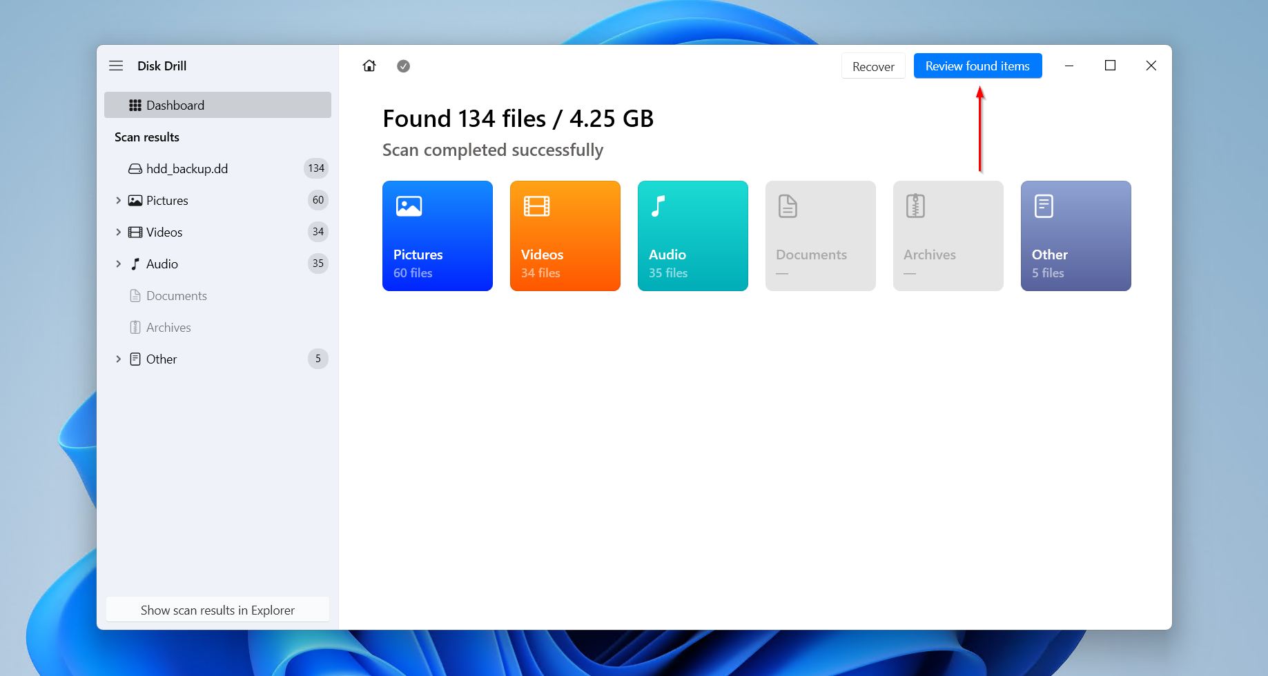 Reviewing what files were found.