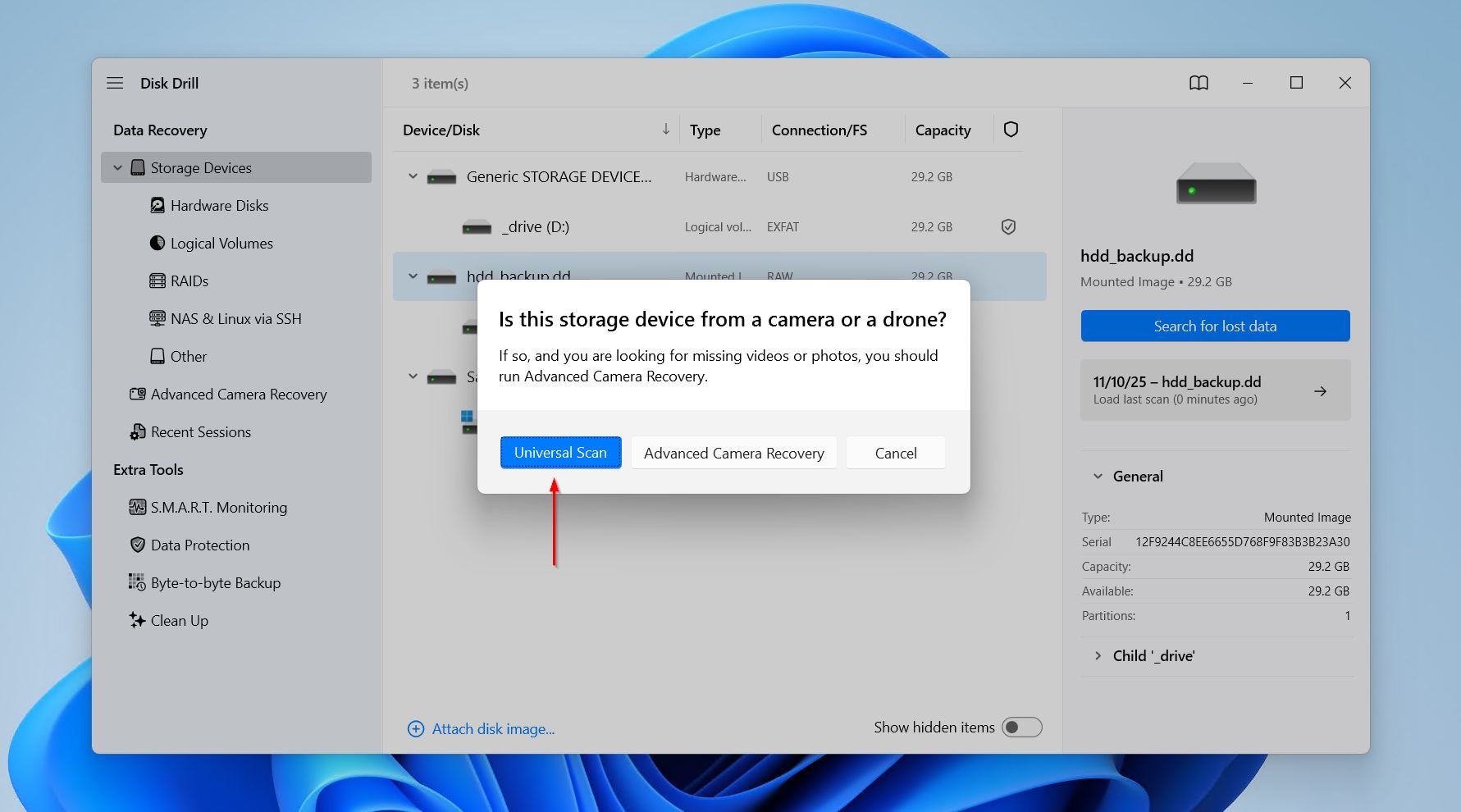 Running a Universal Scan on the dead HDD.