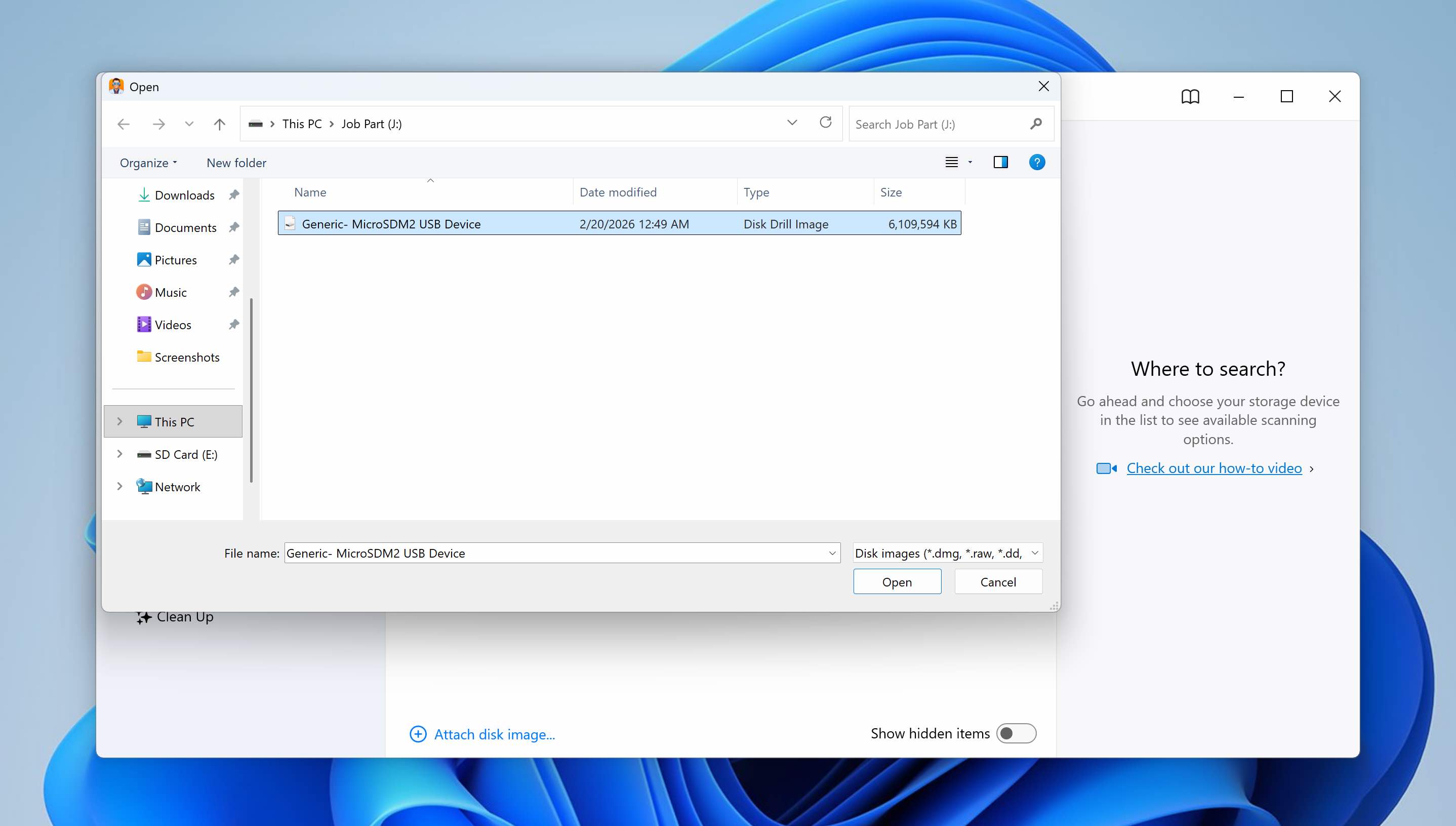 attach sd card image in disk drill