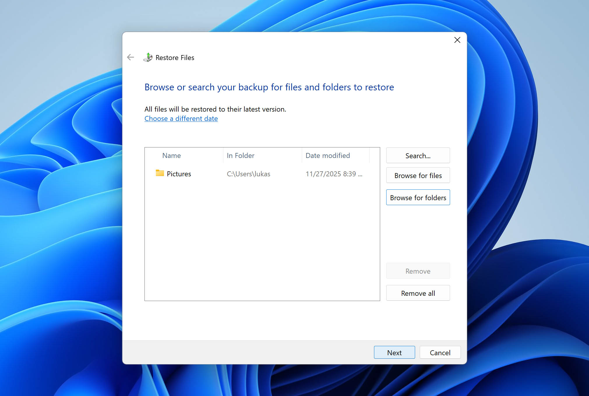 choose files for recovery