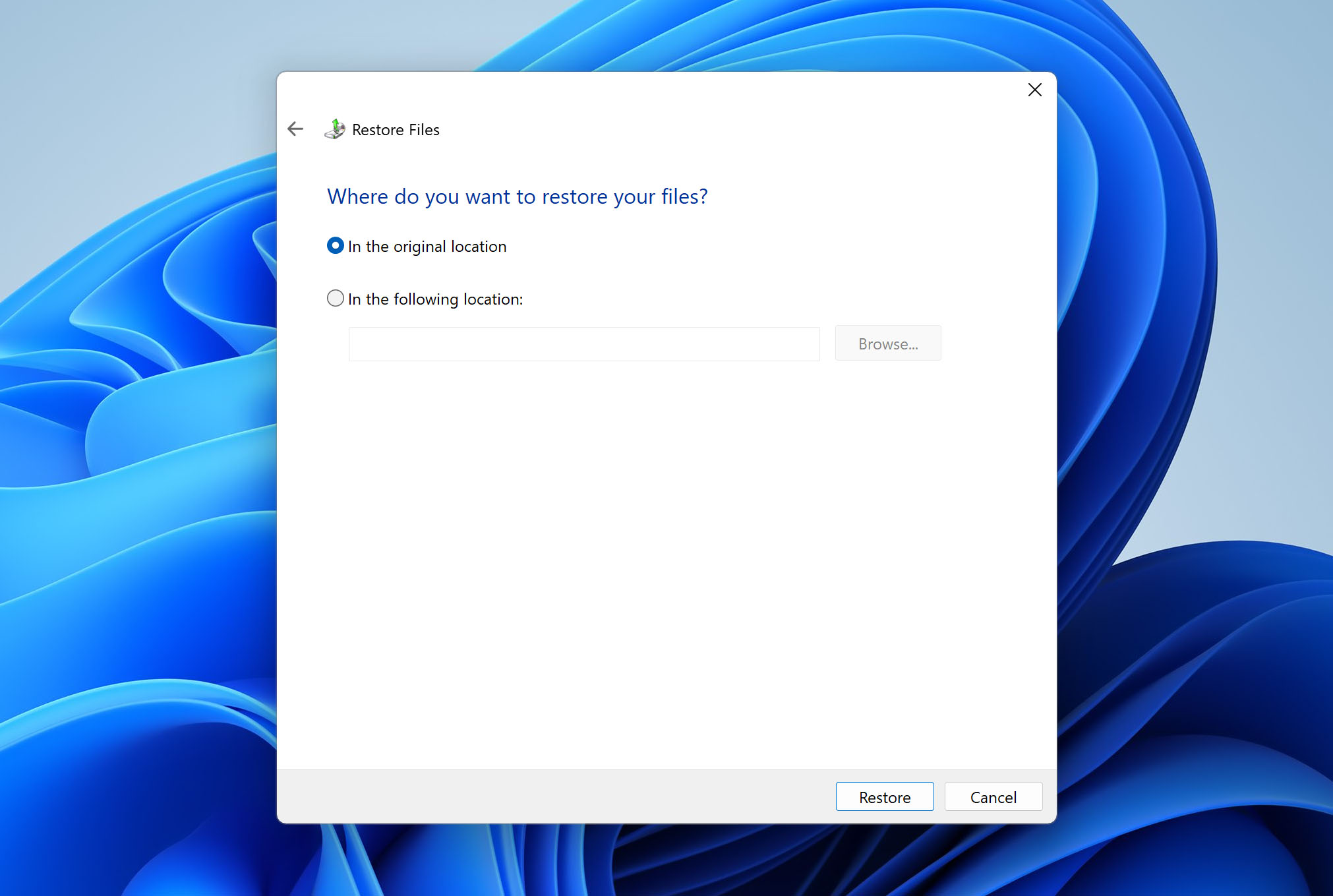 select recovery location