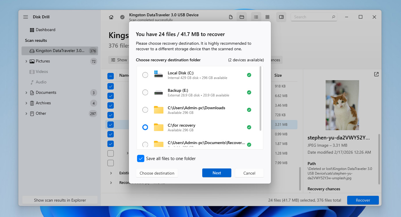 choose recovery location